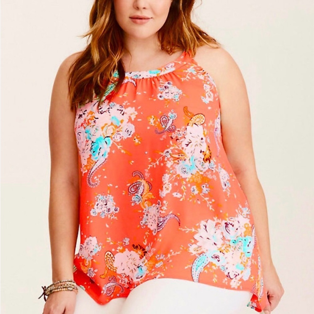 Torrid Floral Orange Sleeveless Top high low - Picture 11 of 12